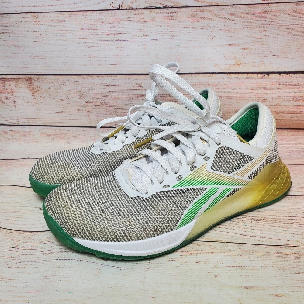 Reebok Crossfit Mens Size 7 Nano 9 Gray/Green/Gold/White Athletic Shoes Sneakers